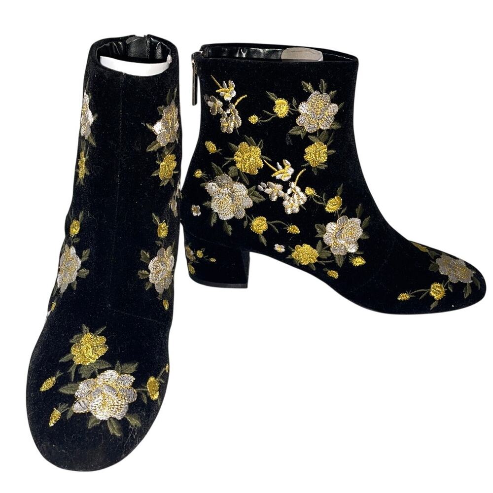 Topshop Blossom Embroidered Velvet Ankle Boots - Women's Size 38 (US 8) - NWOB